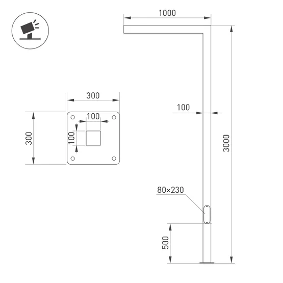 Фото #2 товара Опора OXOR-STER-G45-1000x100x100-L3000-52W Warm3000 (BK, 230V) IP65 (Arlight, Сталь)