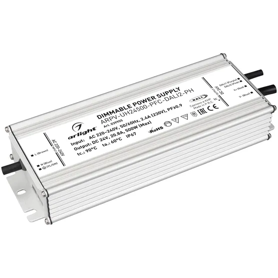 Фото товара Блок питания ARPV-UH24500-PFC-DALI2-PH (24V, 20.8A, 500W) (Arlight, IP67 Металл, 7 лет)