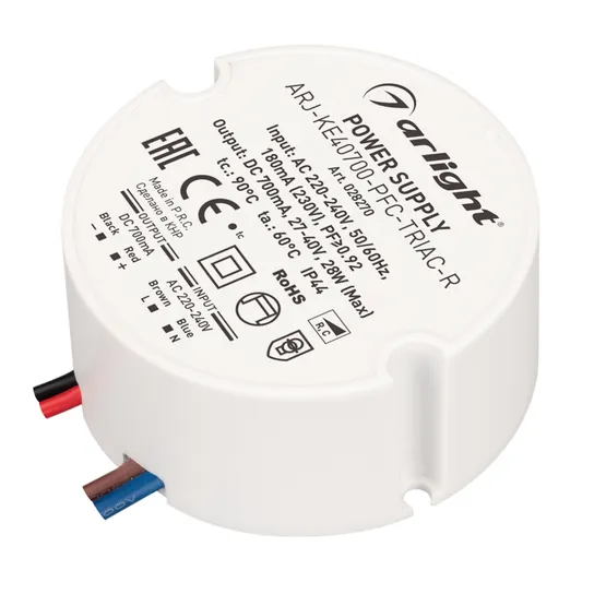 Фото #1 товара Блок питания ARJ-KE40700-PFC-TRIAC-R (28W, 700mA) (Arlight, IP44 Пластик, 5 лет)