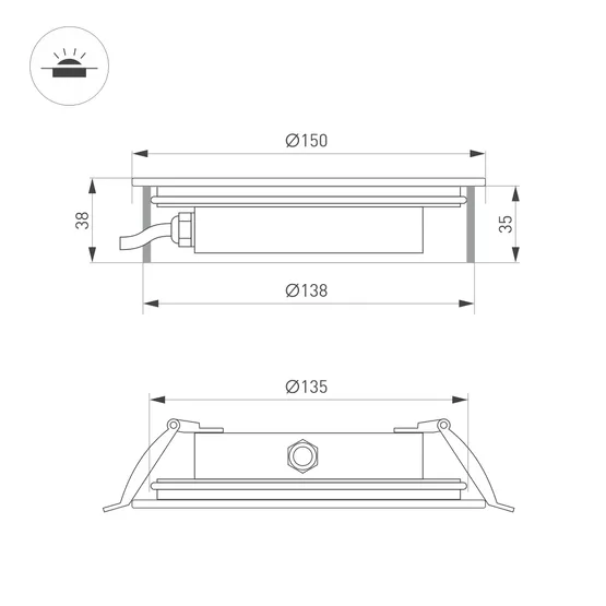 Фото #2 товара Светильник ART-GROUND-SLIM-R150-12W Warm3000 (SL, 35 deg, 24V) (Arlight, IP67 Металл, 3 года)