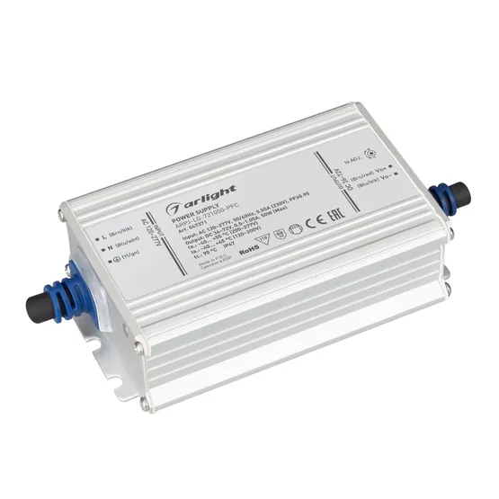 Фото товара Блок питания ARPJ-LG-721050-PFC (50W, 36-72V, 0.5-1.05A) (Arlight, IP67 Металл, 5 лет)