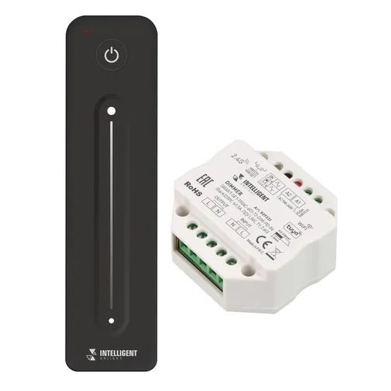 Фото товара INTELLIGENT ARLIGHT Диммер SMART-SET-TRIAC-601-72-DIM-PD-IN Black (230V, 1x1.5A, ПДУ LINE, TY, 2.4G) (IARL, IP20 Пластик, 5 лет)