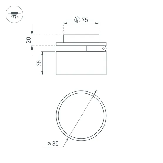 Фото #3 товара Светильник LGD-POT-BUILT-R85-12W Warm3000 (BK, 100 deg, 230V) (Arlight, IP44 Металл, 5 лет)