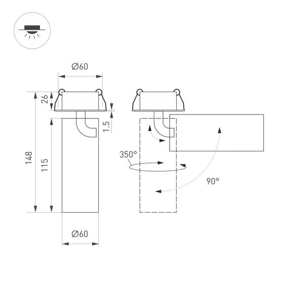 Фото #2 товара Светильник SP-GABI-BUILT-FLAP-R60-12W Warm3000 (BK, 60 deg, 230V) (Arlight, IP40 Металл, 5 лет)