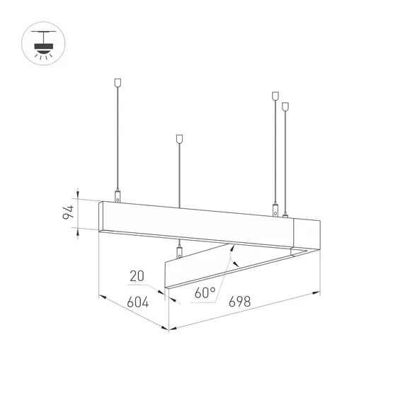 Фото #2 товара Светильник ALT-LINEAIR-ANGLE-60-FLAT-UPDOWN-DIM-700x605-55W Day4000 (BK, 100 deg, 230V) (Arlight, IP20 Металл, 3 года)