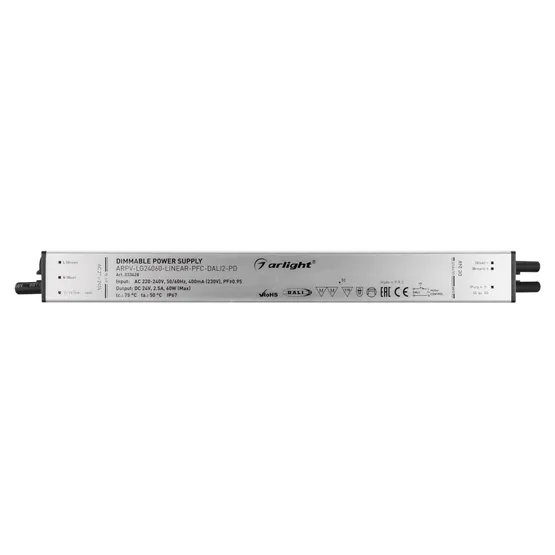 Фото #2 товара Блок питания ARPV-LG24060-LINEAR-PFC-DALI2-PD (24V, 2.5A, 60W) (Arlight, IP67 Металл, 5 лет)