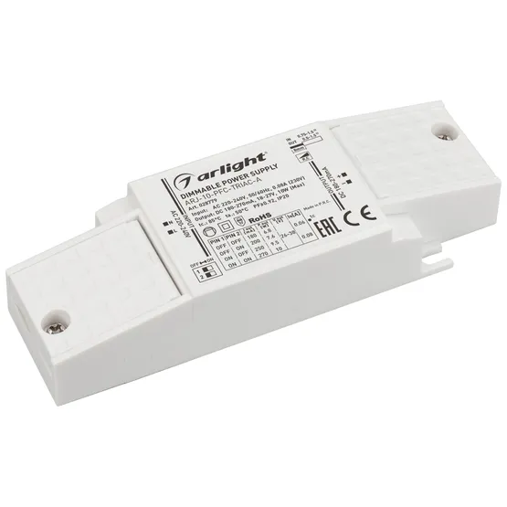 Фото #1 товара Блок питания ARJ-10-PFC-TRIAC-A (10W, 180-270mA) (Arlight, IP20 Пластик, 5 лет)