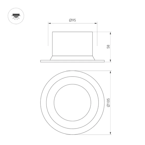 Фото #3 товара Светильник MS-DROP-BUILT-R105-14W Warm3000 (WH, 85 deg, 230V) (Arlight, IP54 Металл, 5 лет)