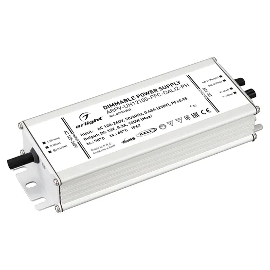 Фото #1 товара Блок питания ARPV-UH12100-PFC-DALI2-PH (12V, 8.3A, 100W) (Arlight, IP67 Металл, 7 лет)