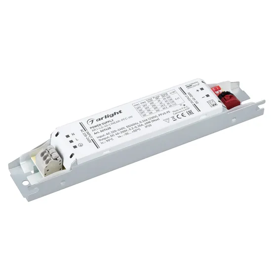 Фото товара Блок питания ARJ-LG-40-LINEAR-PFC-HV (40W, 40-200V, 0.2-0.35A) (Arlight, IP20 Металл, 5 лет)